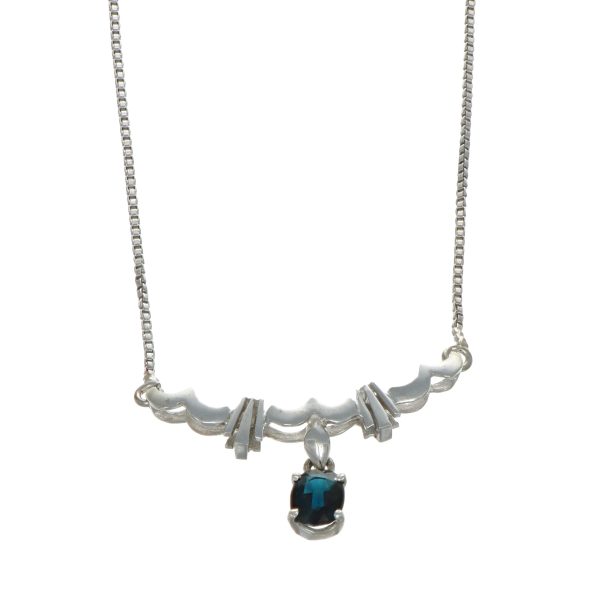Collana oro bianco con zaffiro blu