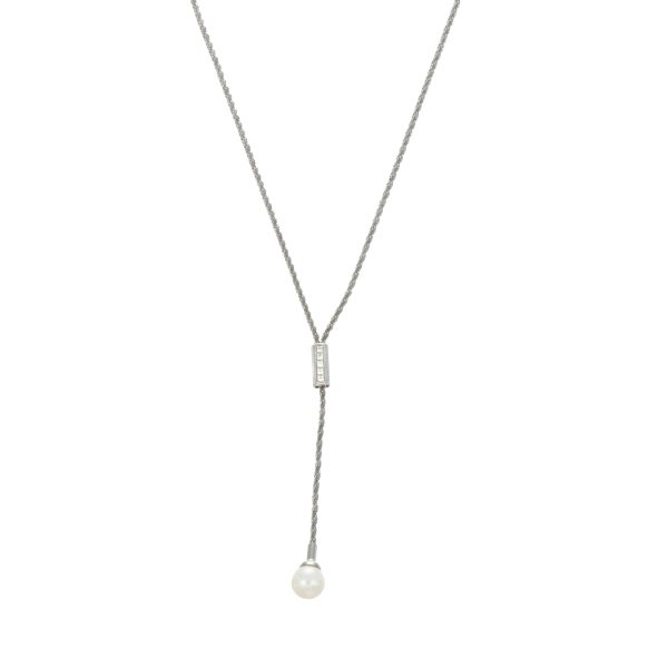 Collana oro bianco con diamanti pendente perla zancan