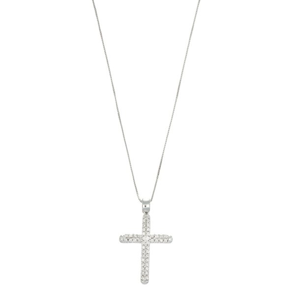 Collana oro bianco croce con diamanti