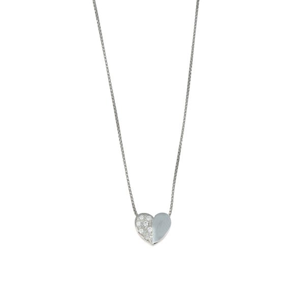 Collana oro bianco con ciondolo cuore con diamanti