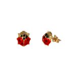 Orecchini oro giallo coccinella smaltata rossa