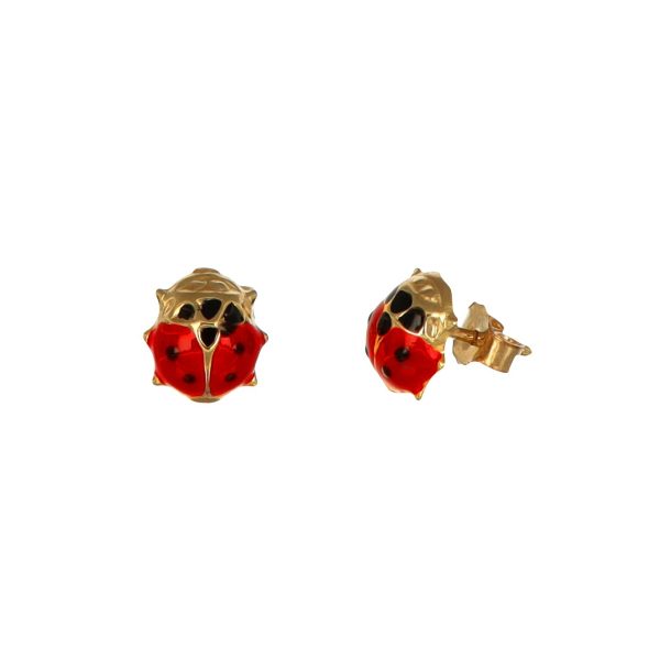 Orecchini oro giallo coccinella smaltata rossa