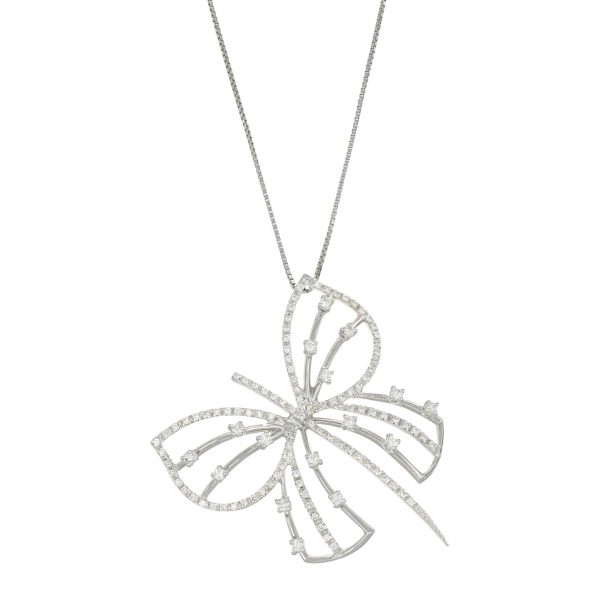 Collana oro bianco con ciondolo farfalla con diamanti