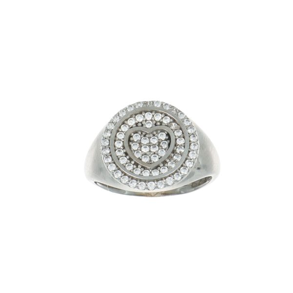 Anello oro bianco con cuori e zirconi bianchi  chevalier