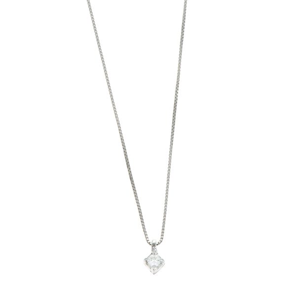 Collana oro bianco punto luce con diamante