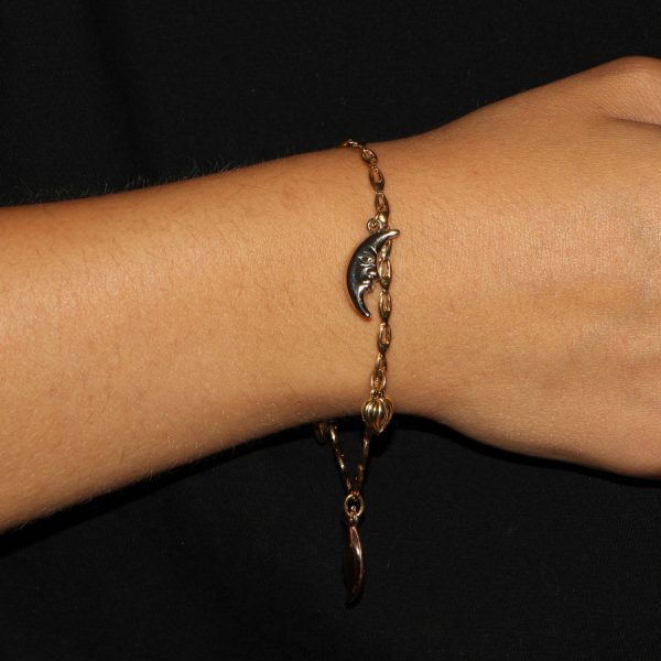 Bracciale tre ori con ciondoli luna e cuori