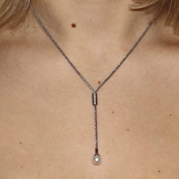 Collana oro bianco con diamanti pendente perla zancan