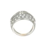 Anello oro bianco lucido satinato con zirconi bianchi fascia larga
