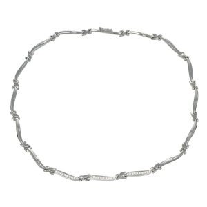 Collana oro bianco semirigida con zirconi bianchi centrali venere preziosi