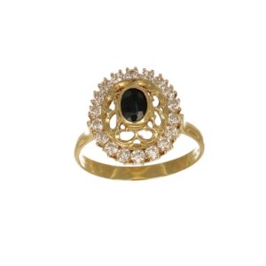 ANELLO ORO GIALLO CON ZIRCONI BIANCHI E BLU