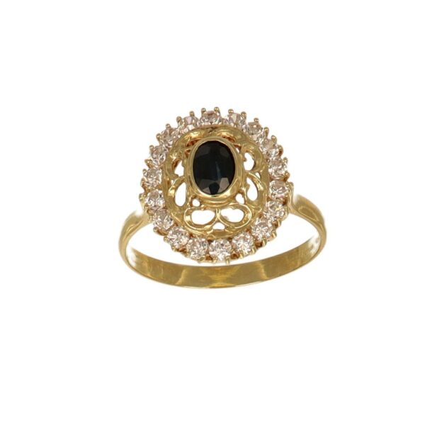ANELLO ORO GIALLO CON ZIRCONI BIANCHI E BLU
