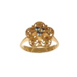 Anello oro giallo con zirconi celesti