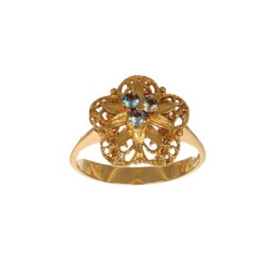 Anello oro giallo con zirconi celesti