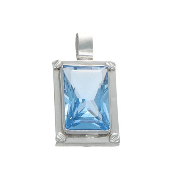 Ciondolo oro bianco con zircone celeste