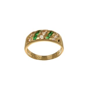 Anello oro giallo con zirconi bianchi e verdi